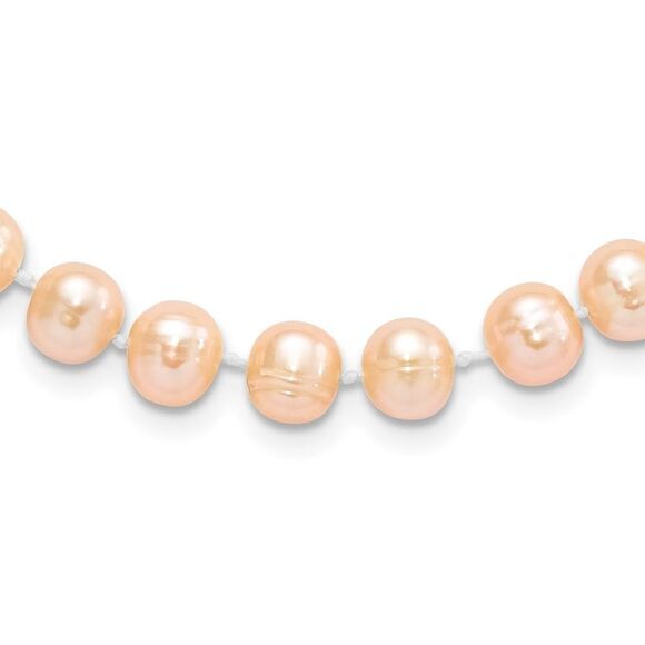 Kazi Luxury Sterling Silver Rhod-plated 7-8mm Pink FWC Pearl Necklace